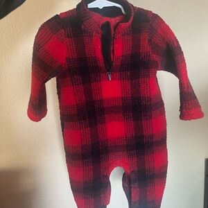 Old Navy Red and Black Plaid Kids Footie